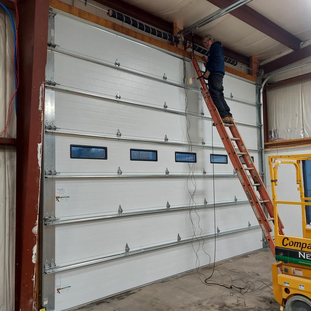 Rolling steel door at an interior commercial opening