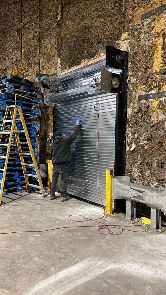 Double steel security doors at a commercial building